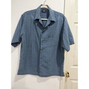 HAGGAR Button Up Men’s Shirt Blue Plaid Short Sleeve Casual Preppy M